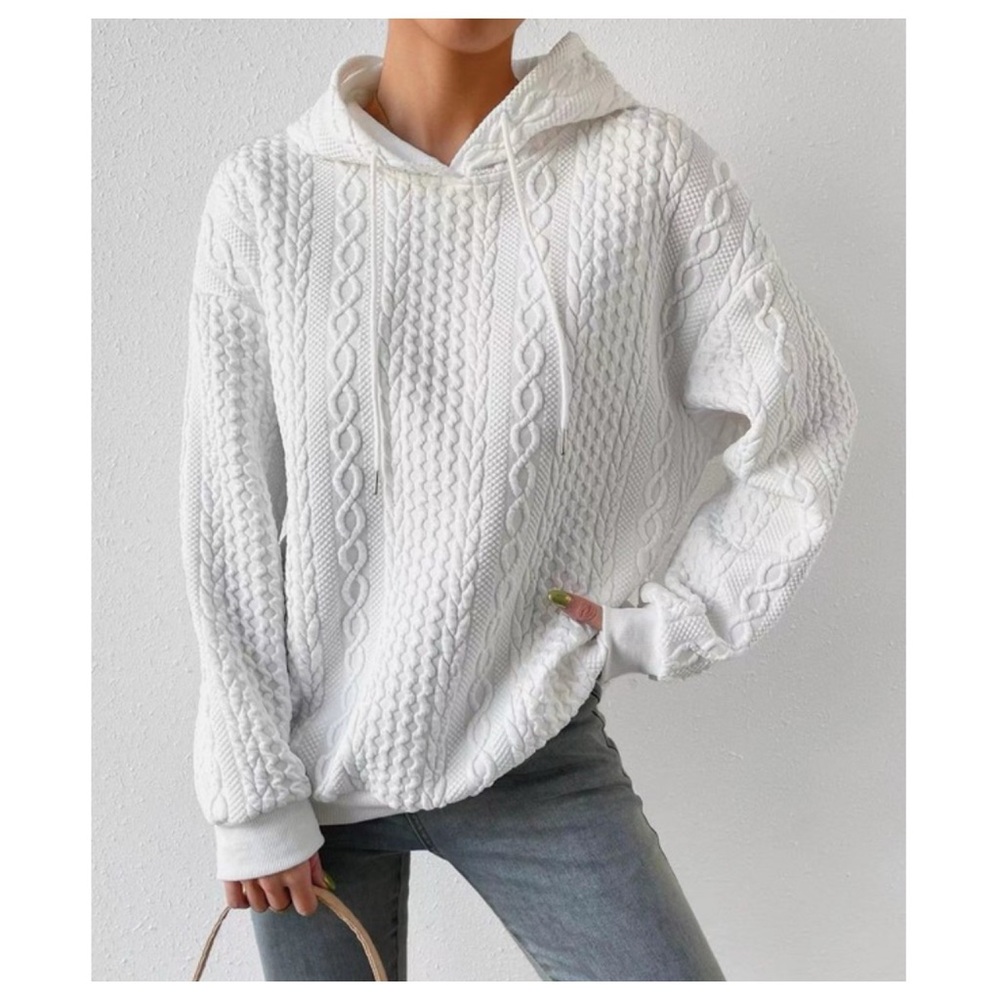 A Girl Thing White Cable Knit Hoodie